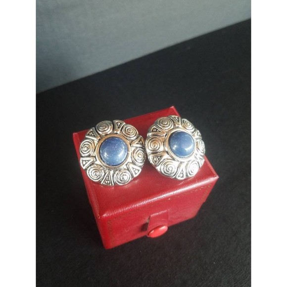 Silver and Blue Plastic Clip-on Earrings - Picture 3 of 10